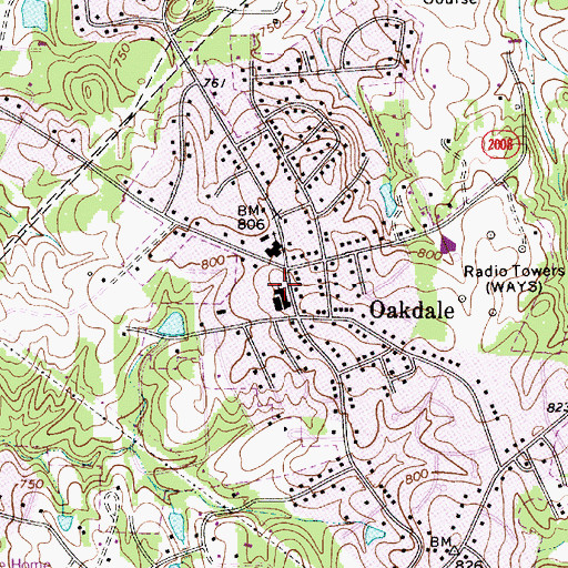 Topographic Map of Oakdale Elementary School, NC