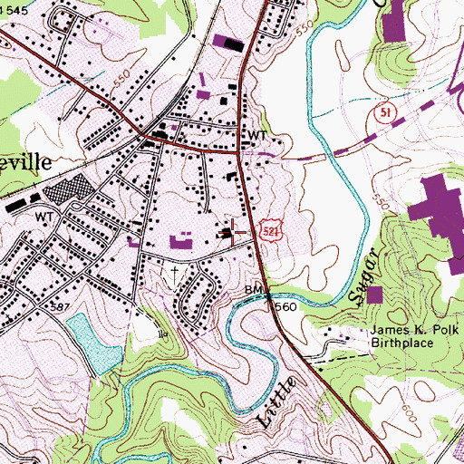 Topographic Map of Pineville Elementary School, NC