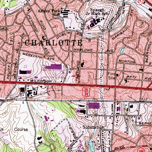 Topographic Map of Queensgate Shopping Center, NC