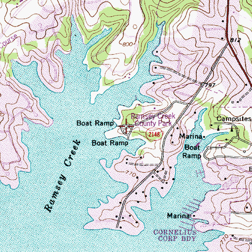 Topographic Map of Ramsey Creek County Park, NC