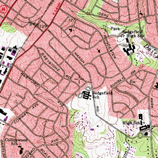 Topographic Map of Sedgefield, NC