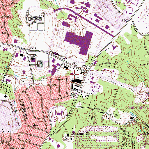 Topographic Map of Sharon Shopping Center, NC