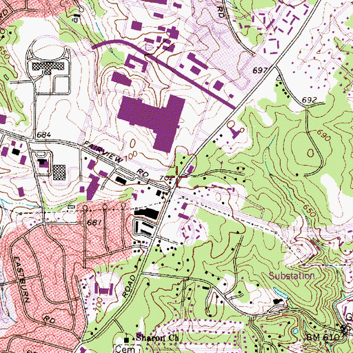 Topographic Map of Southpark, NC
