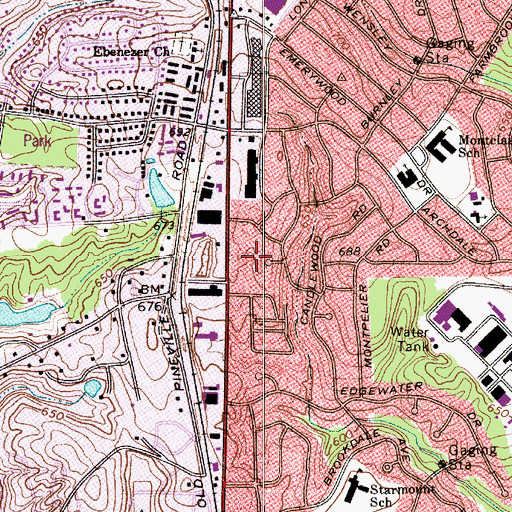 Topographic Map of Starmount Shopping Center, NC