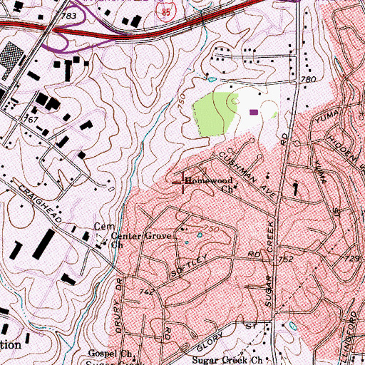 Topographic Map of Sugar Creek, NC