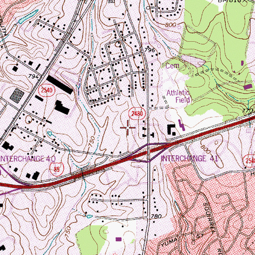 Topographic Map of Sugar Creek District Park, NC