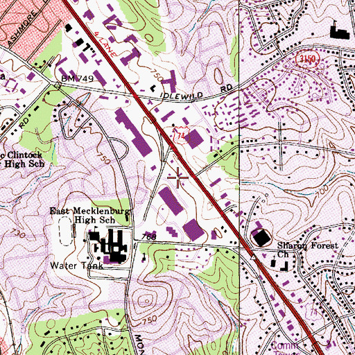 Topographic Map of Triangle Shopping Center, NC