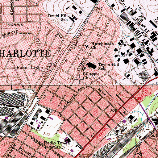 Topographic Map of Tryon Hills, NC