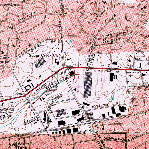 Topographic Map of Tryon Mall, NC