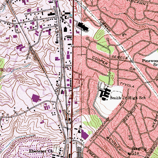 Topographic Map of Tyvola Mall, NC