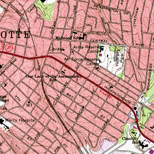 Topographic Map of Villa Heights, NC