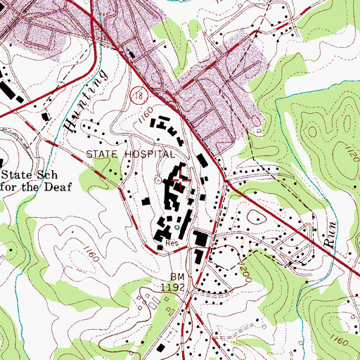 Topographic Map of Broughton Hospital, NC