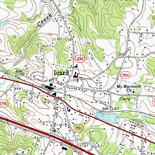 Topographic Map of Icard Elementary School, NC