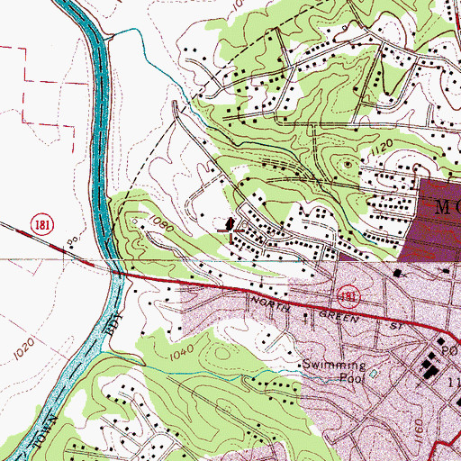 Topographic Map of Mountain View Recreation Center, NC
