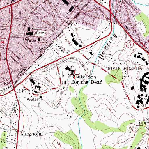 Topographic Map of North Carolina School for the Deaf, NC