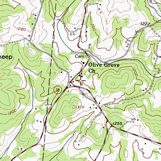 Topographic Map of Olive Grove, NC