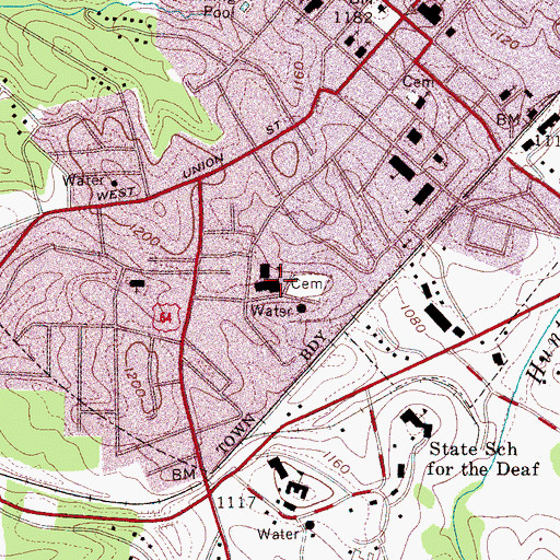 Topographic Map of West Concord School, NC