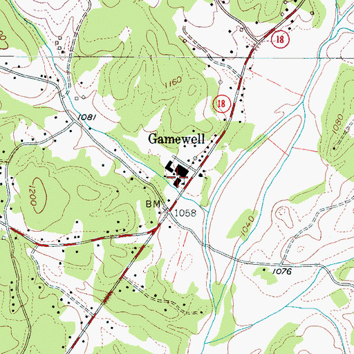 Topographic Map of Gamewell Elementary School, NC