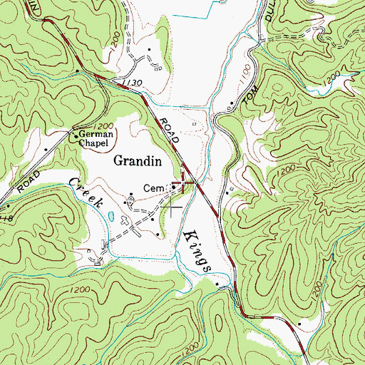 Topographic Map of Grandin Baptist Church, NC