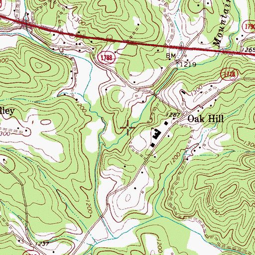 Topographic Map of Oak Hill School, NC