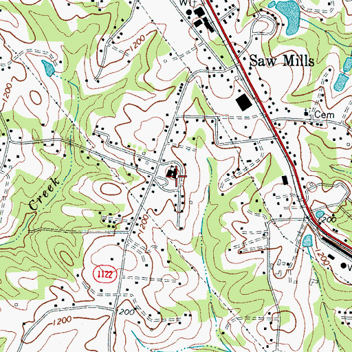 Topographic Map of Sawmills School, NC
