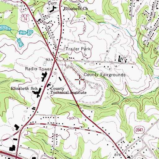 Topographic Map of Cleveland County Fairgrounds, NC