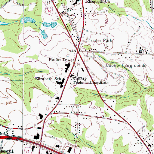 Topographic Map of Cleveland County Technical Institute, NC