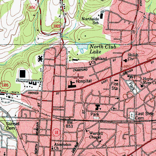 Topographic Map of Carolinas HealthCare System - Cleveland, NC