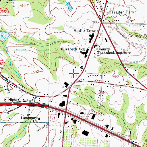 Topographic Map of Cleveland Spring (historical), NC