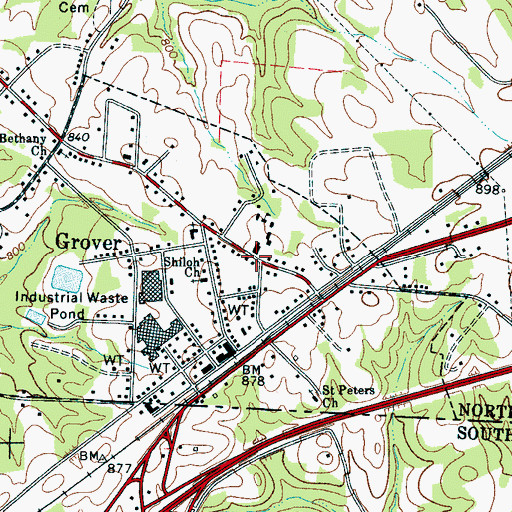 Topographic Map of Grover Elementary School, NC
