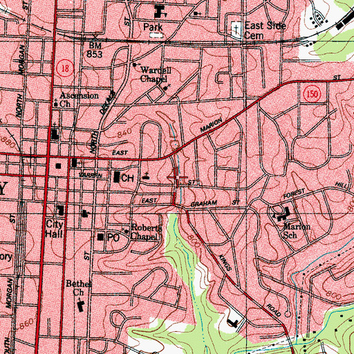 Topographic Map of Hickory Creek Park, NC