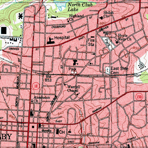 Topographic Map of Hoskins Park, NC
