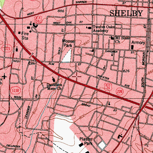 Topographic Map of Huxley Village Shopping Center, NC