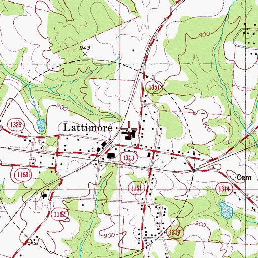 Topographic Map of Lattimore Elementary School, NC