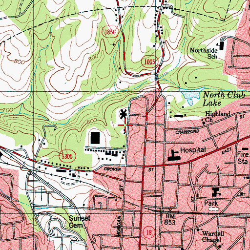 Topographic Map of Meadowbrook Manor Nursing Home, NC