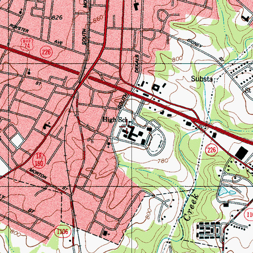 Topographic Map of Shelby High School, NC