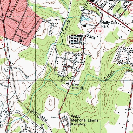 Topographic Map of Washington Heights, NC