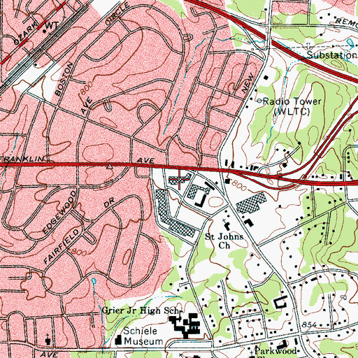 Topographic Map of Akers Shopping Center, NC