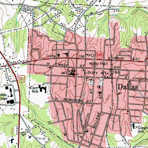Topographic Map of Dallas Elementary School, NC