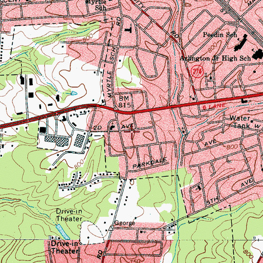 Topographic Map of Dixie Village Shopping Center, NC