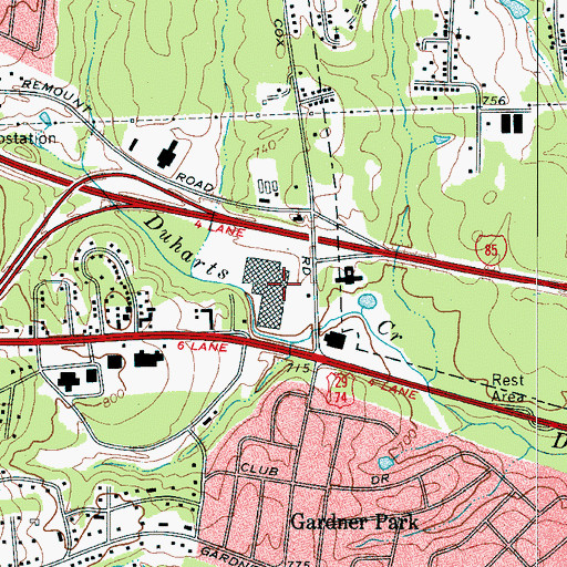 Topographic Map of Gaston Mall, NC
