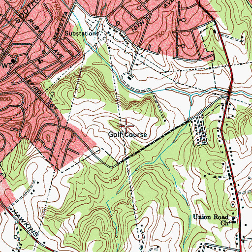 Topographic Map of Gastonia Municipal Golf Course, NC