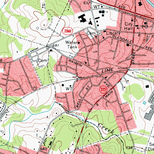 Topographic Map of Hutchinson, NC