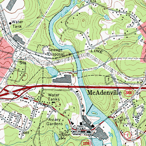 Topographic Map of McAdenville Junction, NC
