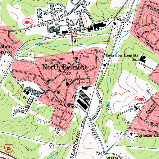 Topographic Map of North Belmont Elementary School, NC