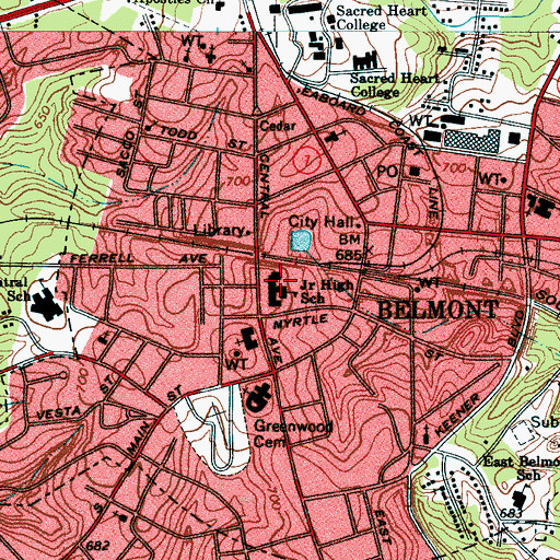 Topographic Map of North Carolina Vocational Textile School, NC