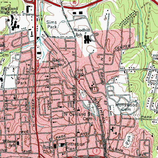 Topographic Map of Oakland Park, NC