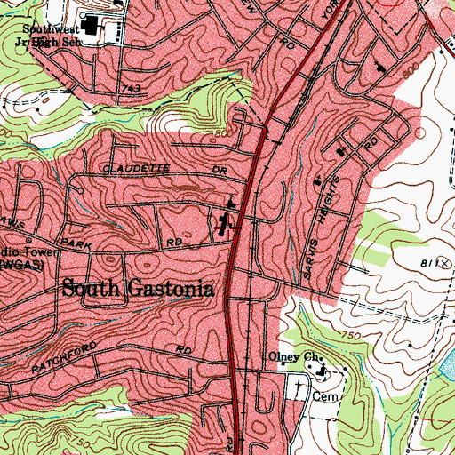 Topographic Map of H H Beam Elementary School, NC