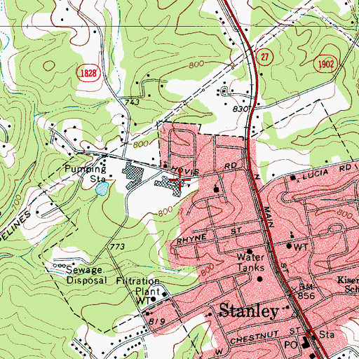 Topographic Map of Stanley Junior High School, NC