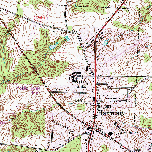 Topographic Map of Harmony School, NC
